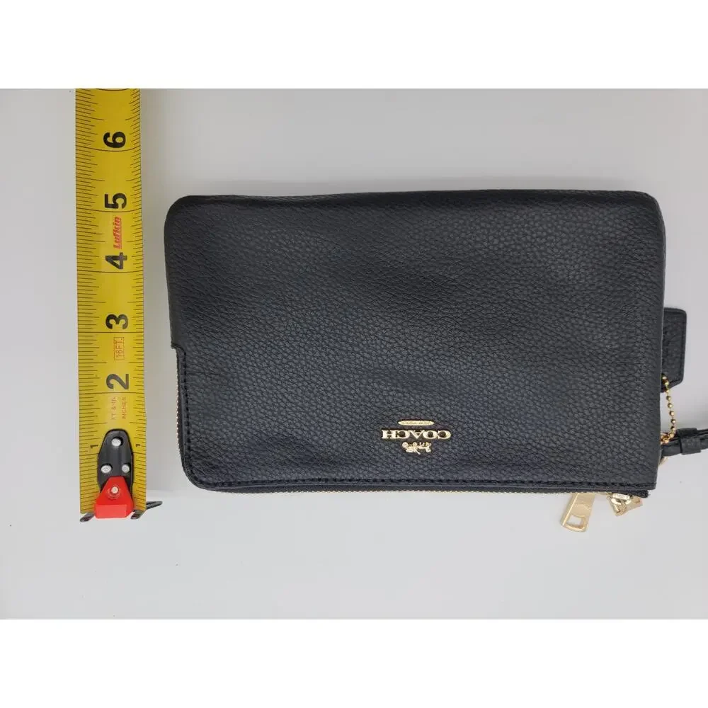 Coach Black Pebbled Leather Double Corn Zip Card Case Clutch Wristlet - Picture 10 of 10